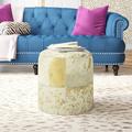 Union Rustic Alna Round Animal Print Pouf Ottoman Genuine Leather in White/Yellow | Wayfair C0CEE7520F314764B63E70885BAA4F77