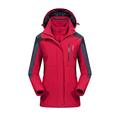 Women’s 3 in 1 Waterproof Jacket, Breathable Fleece Rain Coat Detachable Inner Fleece ＆ Hood Casual Jacket for Hiking Climbing Travelling Camping (Red)