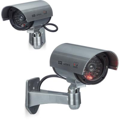 Relaxdays - 2 x Dummy Kamera im Sicherheits Set, ccd Kamera mit led, schwenkbare Sicherheitskamera, Image