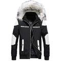 YYZYY Men's Winter Hooded Warm Parka Coat Thick Cotton Full Zip Long Sleeve Long Jacket Fleece Lined Outwear Faux Fur Hood (S, T31 - Black/White)