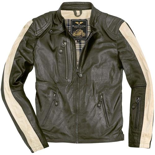 Black-Cafe London Vintage Motorrad Lederjacke, grün, Größe 50