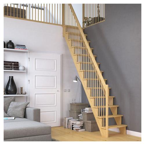 DOLLE Raumspartreppe Wangentreppe Lyon, 65 cm, Geradelaufend,Holzgeländer links,Kiefer