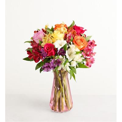 1-800-Flowers Flower Delivery Assorted Roses & Peruvian Lilies W/ Pink Vase | 100% Satisfaction Guaranteed