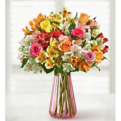 1-800-Flowers Flower Delivery Assorted Roses & Peruvian Lilies W/ Pink Vase | Happiness Delivered To Their Door