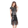 Women's 1920s Style Beaded Deco Flapper Dress Vintage Inspired Sequin Embellished Fringe Gatsby Dress(Black Gold XL)