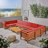 Longshore Tides Neil Outdoor U-Shaped 10 Piece Teak Sectional Seating Group w/ Cushions Wood/Natural Hardwoods in Brown/White | Wayfair