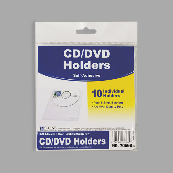 C-Line 70568 5 5/8" x 5 5/16" Self-Adhesive CD Holder - 10/Pack