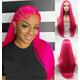 Bright Pink Wig Long Straight Synthetic Lace Front Wigs for Women Hot Red Pink Half Hand Tied Heat Resistant Fiber Wigs Middle Part Daily Wear Cosplay Wigs Drag Queen