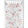 Blush Pink, Grey and White Baby or Toddler Fitted Crib Sheet for Watercolor Floral Collection by Sweet Jojo Designs