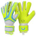 Renegade GK Vulcan Surge Goalie Gloves with Pro-Tek Fingersaves | 3.5+3mm Hyper Grip & 4mm Duratek | Neon Yellow & Blue Goal Keeper Gloves (Size 10, Adult, Mens, Roll-Neg Hybrid Cut, Level 3)