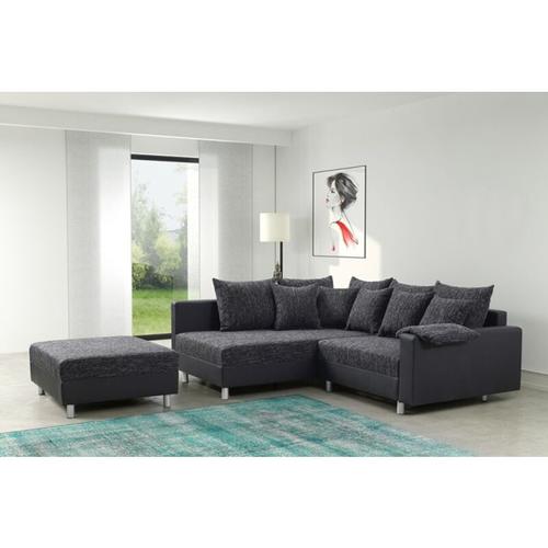 Modernes Sofa Couch Ecksofa Eckcouch in schwarz Eckcouch mit Hocker – Minsk l