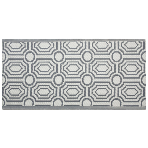 Outdoor Teppich Grau Weiß Polypropylen 90 x 180 cm Modern Jacquardgewebt Rechteckig