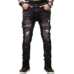 AOWOFS Men's Ripped Jeans Hole Denim Trouser Pants Fashion Stylish Jeans , Black, 38