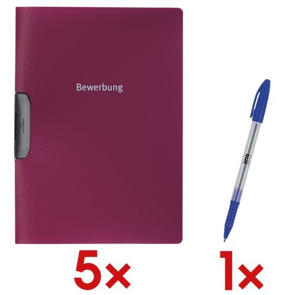 Durable 5x Bewerbungsmappe »Duraswing« inkl. 1x Einweg-Kugelschreiber »Eco Stick« bordeaux, 22.7x31 cm Image