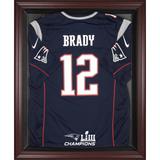 New England Patriots Super Bowl LIII Champions Mahogany Framed Jersey Logo Display Case