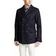 Billy Reid mensWool Double Breasted Bond Peacoat with Leather Details Long Sleeves Pea Coat - Blue - X-Large