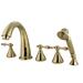 Kingston Brass Naples Triple Handle Deck Mounted Roman Tub Faucet w/ Handshower in Yellow | Wayfair KS23625NL