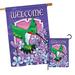 Breeze Decor Welcome Hummingbird Friends Birds 2-Sided Polyester 40 x 28 in. Garden Flag in Blue/Pink | 40 H x 28 W in | Wayfair