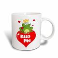 3dRose Cute Kiss Me Froschkönig auf Herz Cartoon Tasse Becher, Keramik, weiß, 11,43 x 8,45 x 12,7 cm