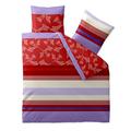 Bettwäsche 200x220 Baumwolle, Trend Imara Streifen Blumen rot lavendel creme aqua-textil 0011754