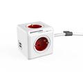 allocacoc PowerCube DuoUSB Extended DE Rot, 4 fach Steckdosenverteiler mit 2,1 A USB Ladestrom, Weiß Rot