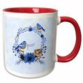 3dRose Bluebirds, Ein-/Aquarell Wreath-Two-Tasse, Keramik, Rot/Blau, 10,16 x 7,62 x 9,52 cm, Rot