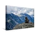 Calvendo Premium Textil-Leinwand 45 cm x 30 cm Quer, Landschaft mit Berge und Steinstapel | Wandbild, Bild auf Keilrahmen, Fertigbild auf Echter Leinwand. und Steinstapel in Norwegen Natur Natur