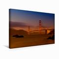 Calvendo Premium Textil-Leinwand 45 cm x 30 cm Quer GOLDEN Gate Bridge San Francisco Bay | Wandbild, Bild auf Keilrahmen, Fertigbild auf Echter Leinwand. Beach zum Sonnenuntergang Orte Orte