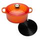 Le Creuset Gusseisen Bräter Signature rund 20 cm, ofenrot & Le Creuset Silikon-Accessoires Topflappen rund schwarz