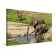 Calvendo Premium Textil-Leinwand 90 cm x 60 cm Quer, Elefanten am Wasserloch in Kenia | Wandbild, Bild auf Keilrahmen, Fertigbild auf Echter Leinwand. am Wasserloch in Kenia Natur Natur