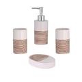 axentia Accessoires Rimini-Bad Utensilien-4-teiliges Badezimmer Set aus Seifenspender, Seifenschale & Zahnputzbechern-Badzubehör wiederbefüllbar, Keramik, Beige, 1 x 1 x 1 cm