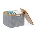 Relaxdays Aufbewahrungskorb Stoff, Aufbewahrungsbox mit Deckel, Regalkorb grau, Stoffbox, HxBxT: 25 x 33 x 33 cm, grey