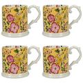 Creative Tops Katie Alice Eastern Flora floral-Printed Humpen, Becher 350 ml (12,5 FL oz) (Set von 4), Keramik, Kurkuma gelb, 12 x 8,8 x 9 cm