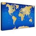 LANA KK Leinwandbild Weltkarte Deutsch mit Korkrückwand zum Pinnen Der Reiseziele Kunstdruck, Blau, 80 x 60 cm