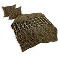 AmeliaHome 06440 3tlg Biber Bettwäsche 200x220 cm mit 2 Kissenbezügen 70x80 cm 100% Baumwolle geometrisches Muster Bettbezug Reißverschluss Snuggy Collection Decoratif schwarz gelb