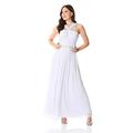 Roman Originals Women Bead Embellished Halterneck Maxi Dress - Ladies Evening Special Occasion Formal Wedding Guest Bridesmaid Party Cruise Holiday Ball Gown Floaty Dresses - Light Blue - Size 12