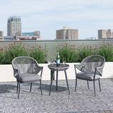 Langley Street® Brandsville Round 2 - Person 32.3" Long Aluminum Bistro Set w/ Cushions Glass/Metal in Gray | Outdoor Furniture | Wayfair