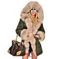 Aox Women Winter Faux Fur Hood Warm Thicken Coat Lady Casual Plus Size Parka Jacket Outdoor Overcoat (16-18, Beige Green)