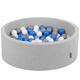 KiddyMoon 90X30cm/300 Balls ∅ 7Cm / 2.75In Baby Foam Ball Pit Made In EU, Light Grey:Grey/White/Blue