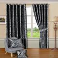 SSP Jacquard Pair Curtain Fully Lined Ring Top Eyelet Tiebacks Black 66x54