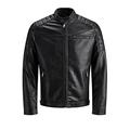 Herren Jack & Jones Kunstleder Jacke | Biker Blouson Bomberjacke JJEROCKY | Design Coat Übergangsjacke, Farben:Schwarz-2, Größe Jacken:M