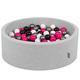 KiddyMoon 90X30cm/300 Balls ∅ 7Cm / 2.75In Baby Foam Ball Pit Made In EU, Light Grey:White/Black/Silver/Dark Pink