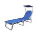 Arlmont & Co. Patio Lounge Chair Folding Sunlounger Outdoor Sunbed w/ Canopy Steel Metal in Blue | 10.6 H x 22.8 W in | Wayfair