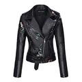 Bellivera Women’s PU Leather Jacket, Biker Jacket with Zip Pockets, Short Jack for Autumn, Asymmetric Zip Frount, Spring, Black, L