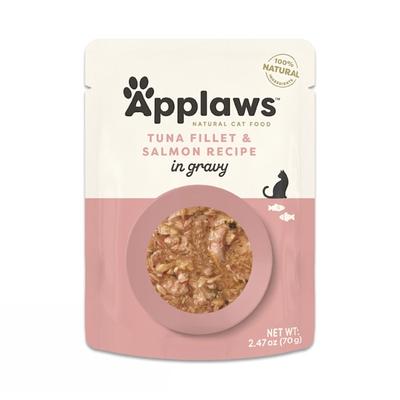 Applaws Natural Tuna Flakes with Sockeye Salmon in Gravy Wet Cat Food, 2.47 oz., Case of 12