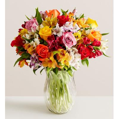 1-800-Flowers Flower Delivery Assorted Roses & Peruvian Lilies Double Bouquet W/ Clear Vase | Best Quality Guaranteed