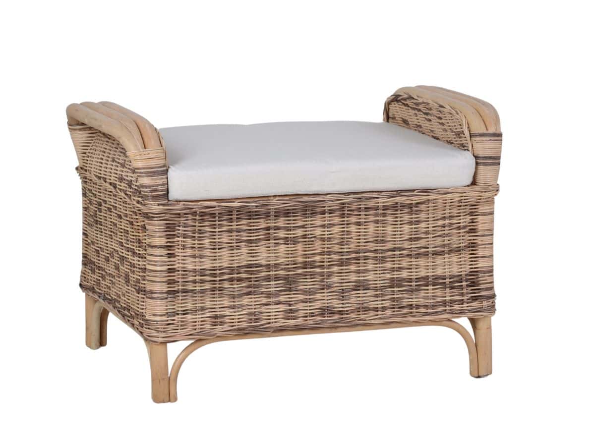 MiaMöbel Rattan Hocker 'Panama' honig-braun 100% Baumwolle, Massivholz, Rattan Mango Landhaus
