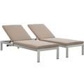 Shore Chaise with Cushions Outdoor Patio Aluminum Set of 2 EEI-2737-SLV-MOC-SET