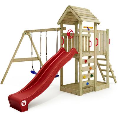 Wickey - Spielturm Klettergerüst MultiFlyer Holzdach mit Schaukel & Rutsche, Kletterturm mit Image