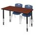 "Kee 48"" x 24"" Height Adjustable Classroom Table in Cherry & 2 Andy 18-in Stack Chairs in Navy Blue - Regency MT4824CHAPBK40NV"